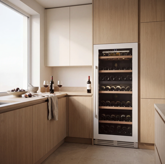 Connoisseur 112 112-bottle wine cellar installed in a modern fitted kitchen