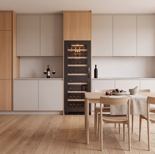 Connoisseur 111 111-bottle wine cellar installed in a modern fitted kitchen
