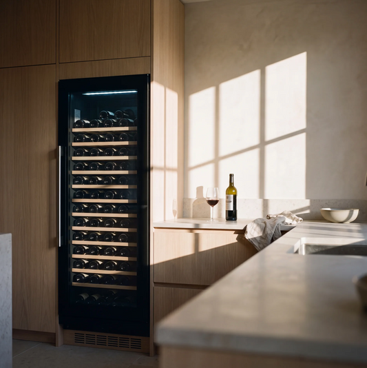 Connoisseur 113 113-bottle wine cellar installed in a modern fitted kitchen