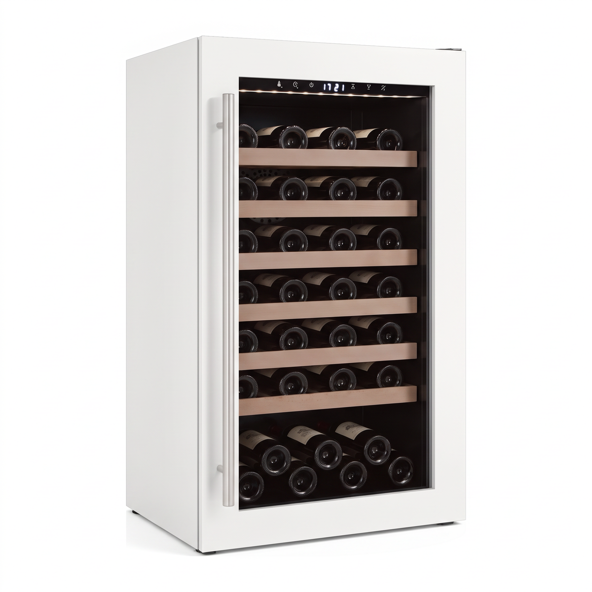 Compact 49 wine cellar — 49 bottles — three-quarter view showing the cabinet depth and side panel
