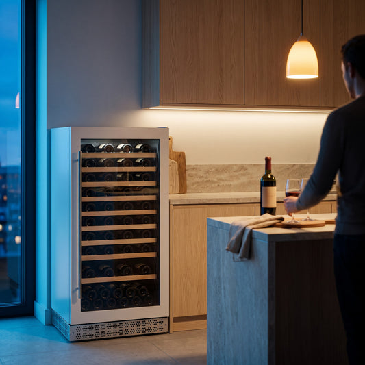 Connoisseur 89 89-bottle wine cellar installed in a modern fitted kitchen