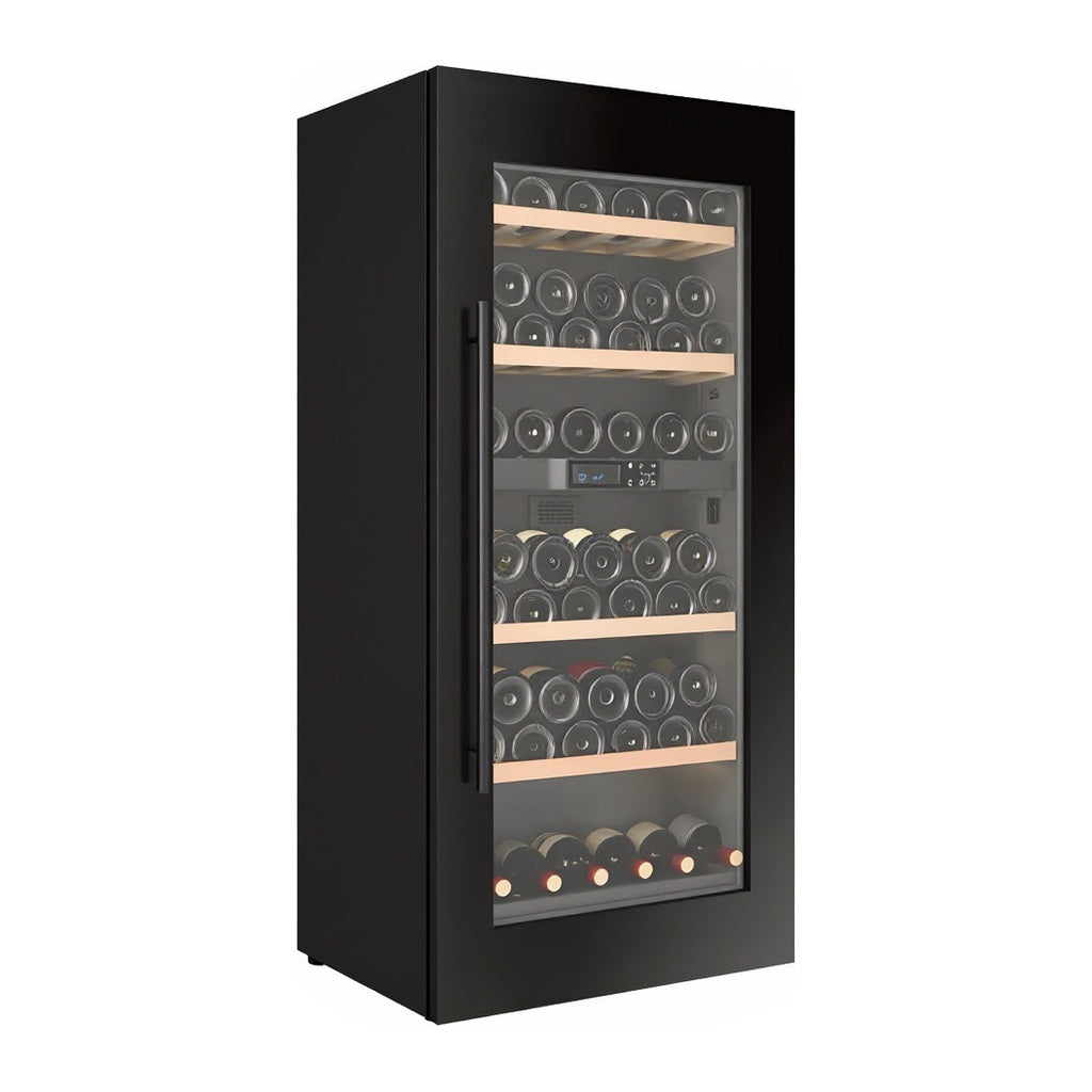 Connoisseur 65 wine cellar — 65 bottles — three-quarter view showing the cabinet depth and side panel
