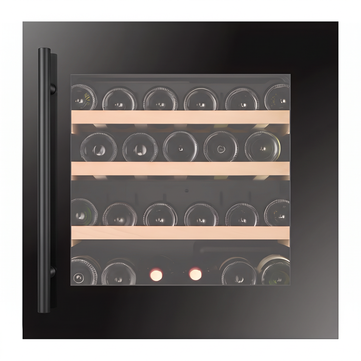 Compact 29 23-inch wine cellar — 29 bottles, single zone, built-in — front view with the door closed