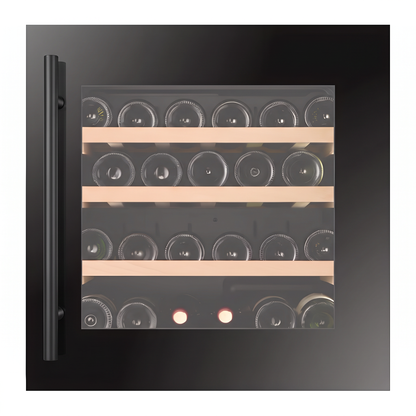 Compact 29 23-inch wine cellar — 29 bottles, single zone, built-in — front view with the door closed