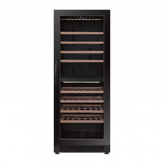 Connoisseur 70 wine cellar — 70 bottles, dual zone, built-in or freestanding — front view with the door closed