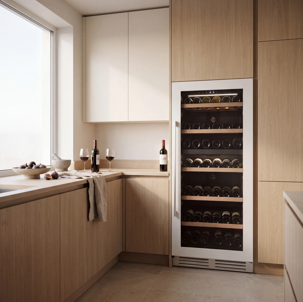 Connoisseur 112 112-bottle wine cellar installed in a modern fitted kitchen