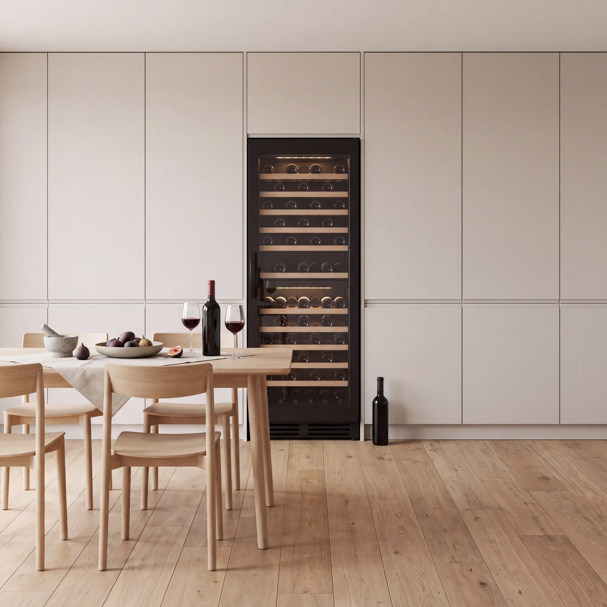 Connoisseur 105 105-bottle wine cellar installed in a modern fitted kitchen