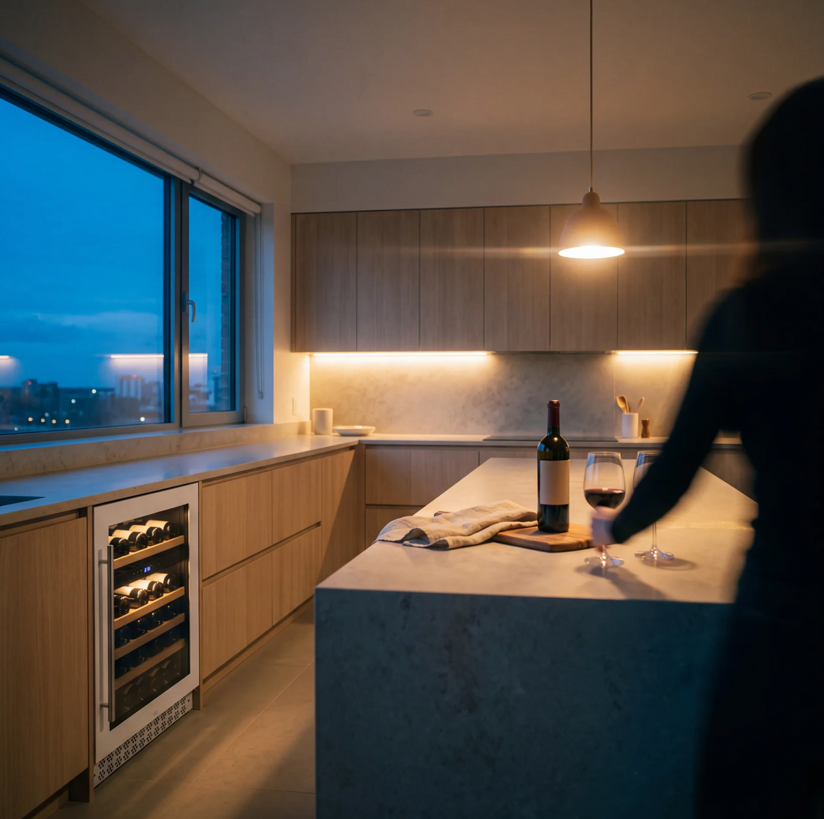 Connoisseur 78 Dual 78-bottle wine cellar installed in a modern fitted kitchen