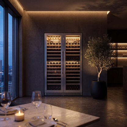 Prestige 343 343-bottle wine cellar installed in a modern fitted kitchen