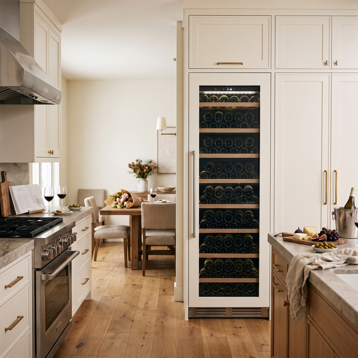 Prestige 177 177-bottle wine cellar installed in a modern fitted kitchen