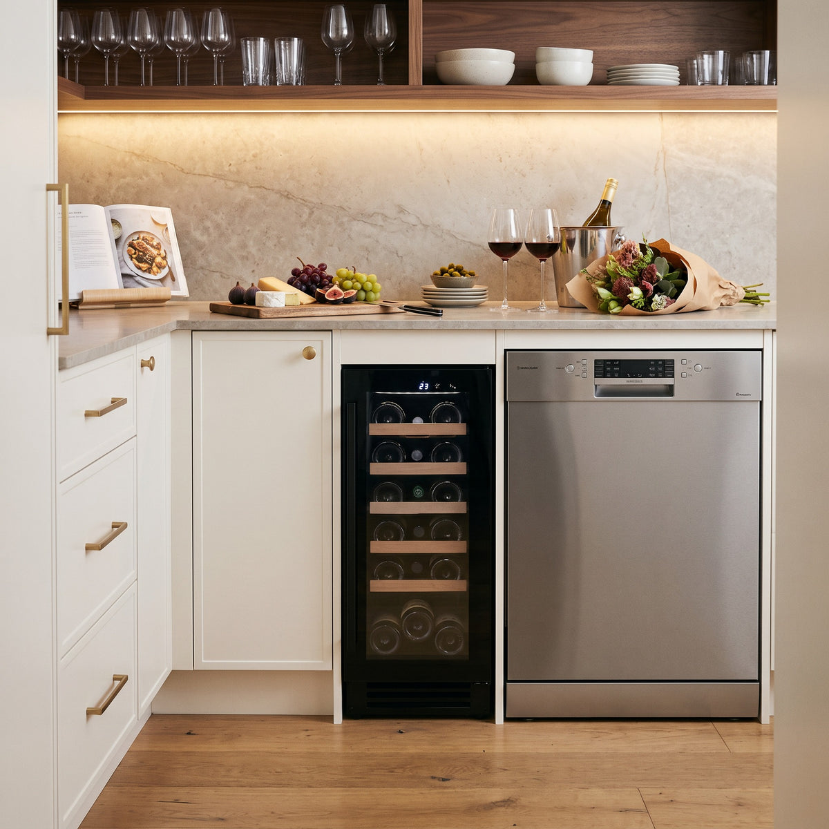 Compact 20 20-bottle wine cellar installed in a modern fitted kitchen