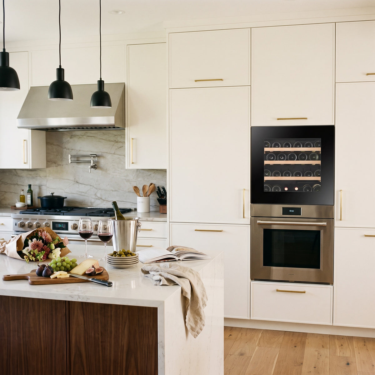 Compact 29 23-inch 29-bottle wine cellar installed in a modern fitted kitchen