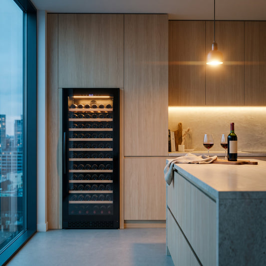 Connoisseur 78 Single 78-bottle wine cellar installed in a modern fitted kitchen