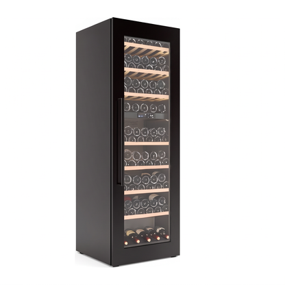 Connoisseur 101 wine cellar — 101 bottles — three-quarter view showing the cabinet depth and side panel
