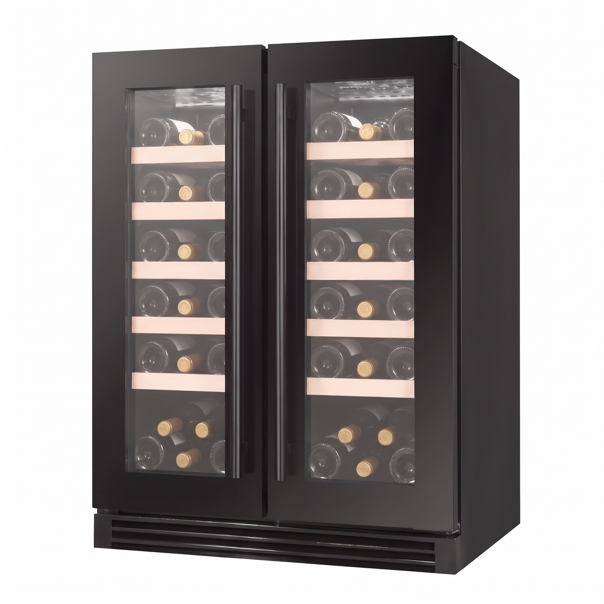 Compact 40 wine cellar — 40 bottles — three-quarter view showing the cabinet depth and side panel