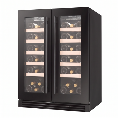 Compact 40 wine cellar — 40 bottles — three-quarter view showing the cabinet depth and side panel