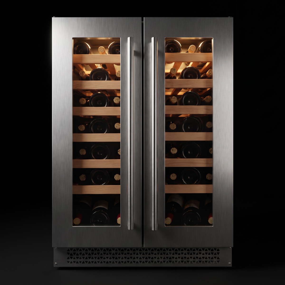 Interior of the Connoisseur 42 Under-counter wine cellar: solid beech shelves, glass door and touch control panel