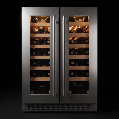 Interior of the Connoisseur 42 Under-counter wine cellar: solid beech shelves, glass door and touch control panel