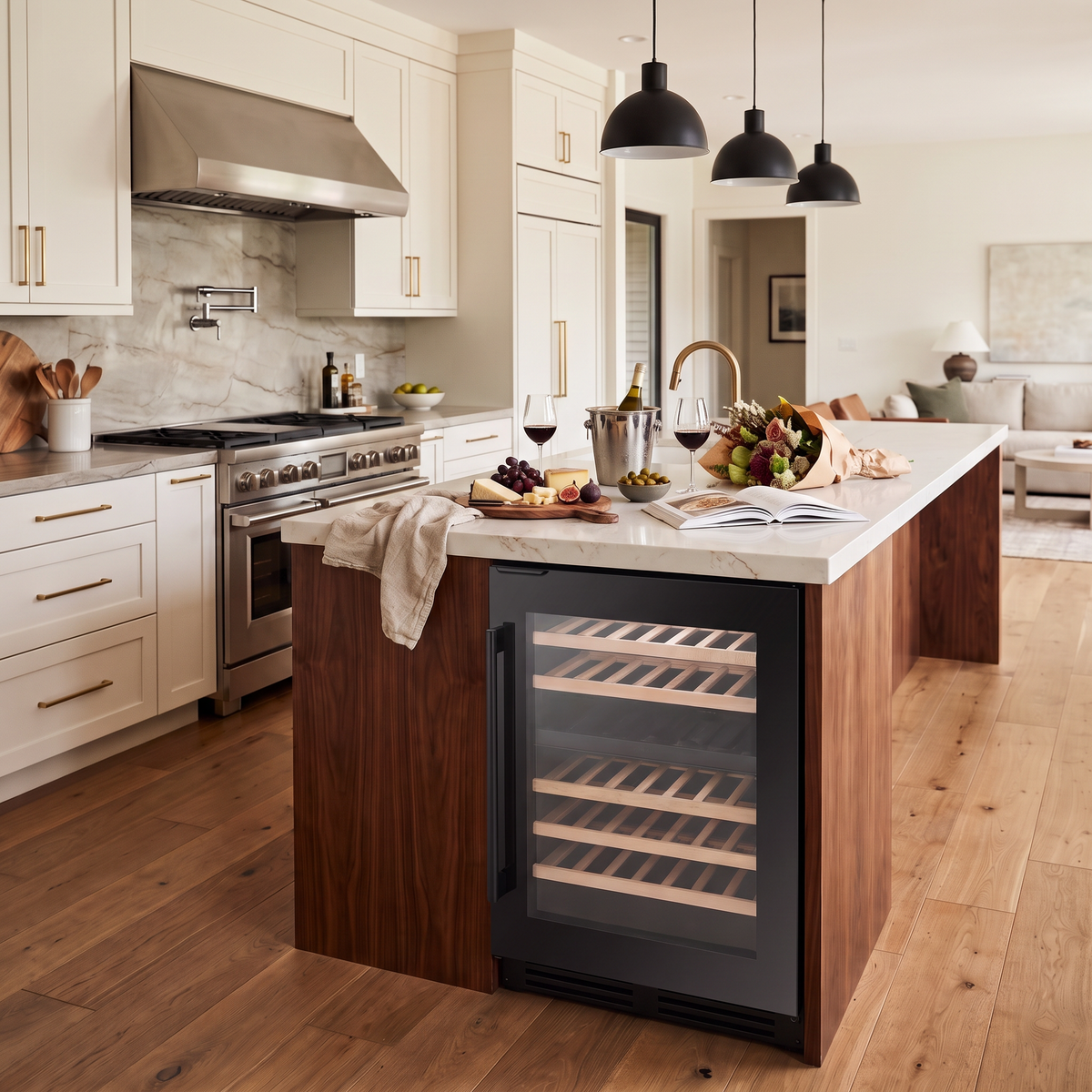 Connoisseur 46 46-bottle wine cellar installed in a modern fitted kitchen