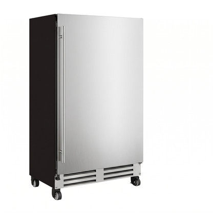 Connoisseur 46 Outdoor wine cellar — 46 bottles — three-quarter view showing the cabinet depth and side panel