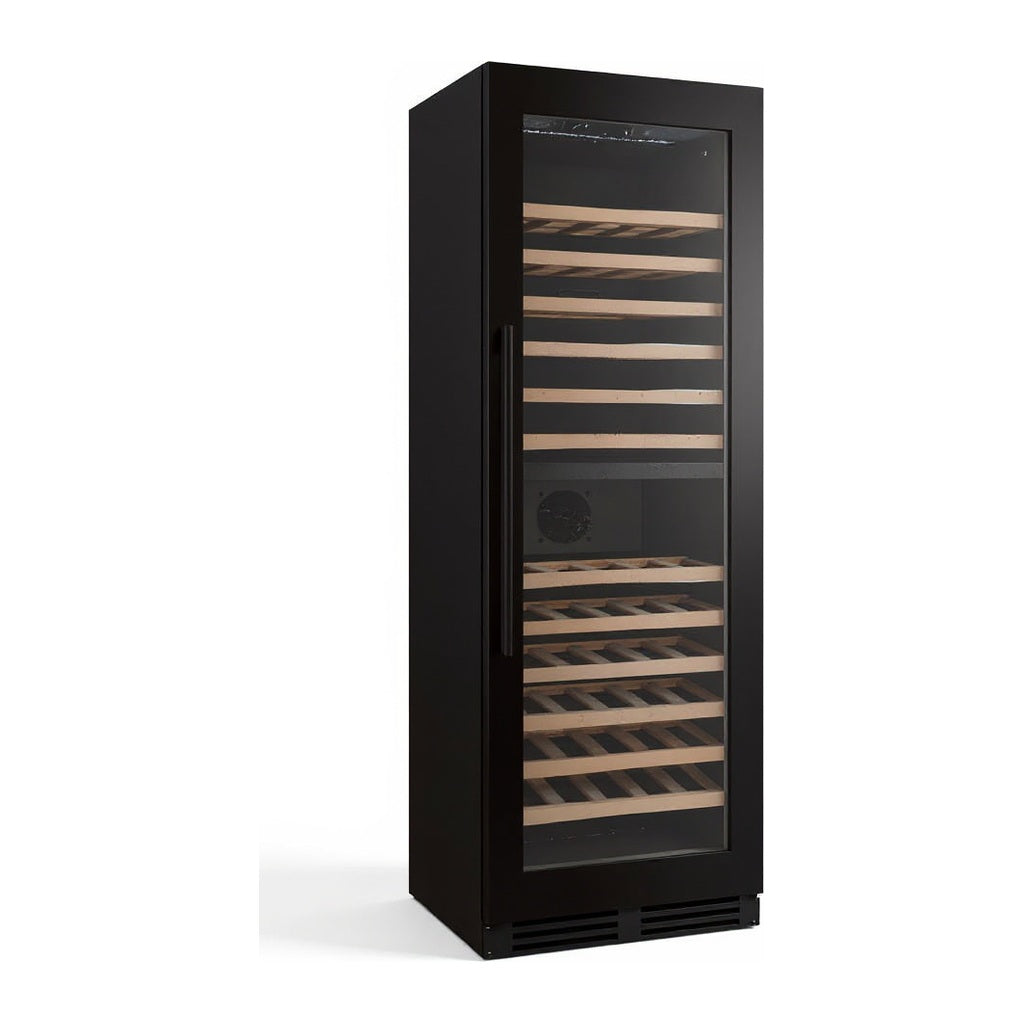 Prestige 109 wine cellar — 109 bottles — three-quarter view showing the cabinet depth and side panel