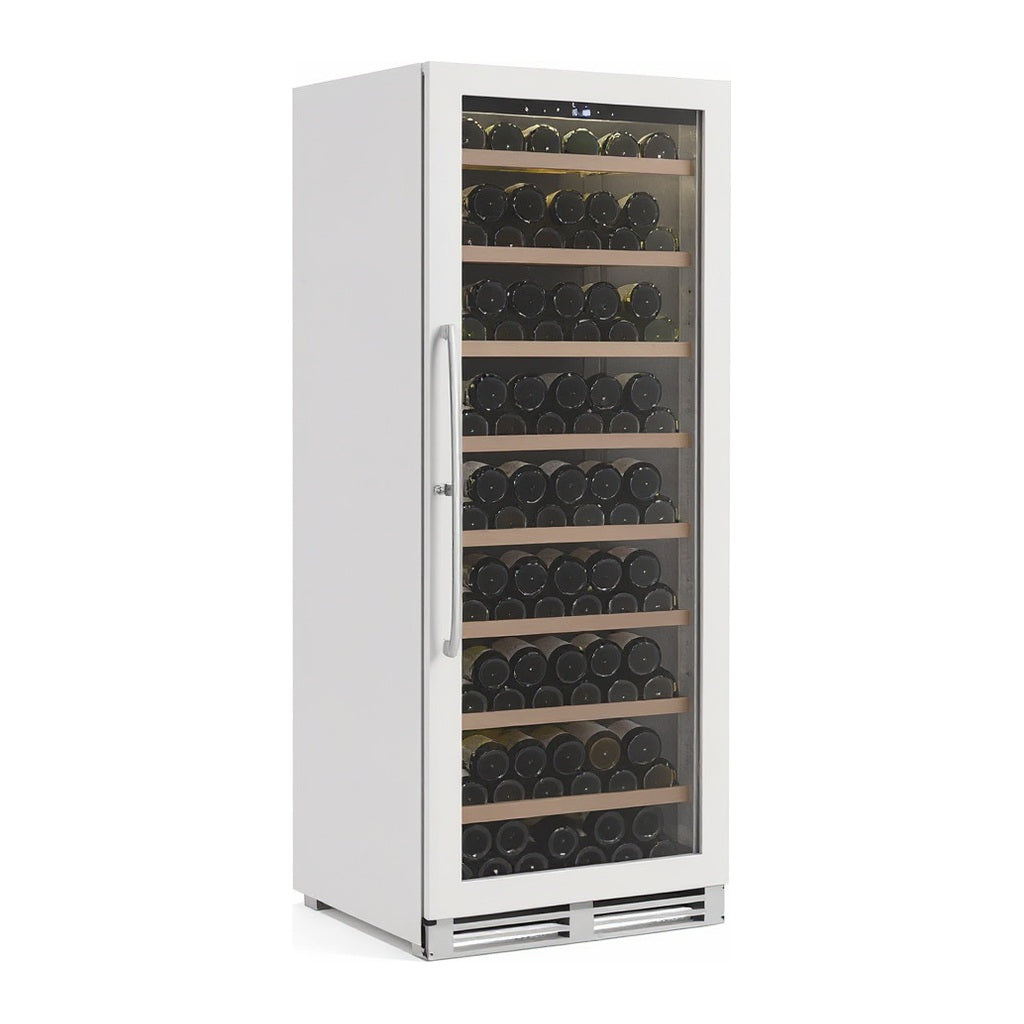 Prestige 177 wine cellar — 177 bottles — three-quarter view showing the cabinet depth and side panel