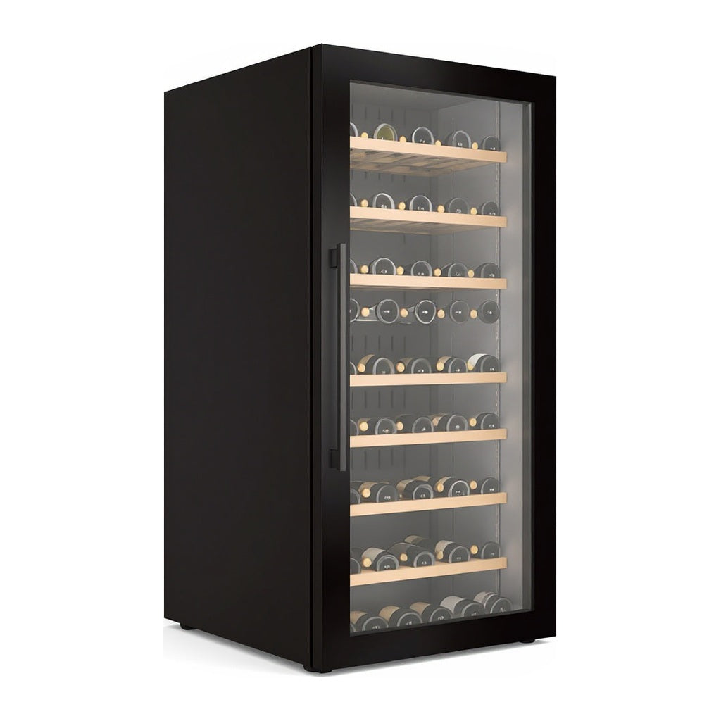 Prestige 189 wine cellar — 189 bottles — three-quarter view showing the cabinet depth and side panel