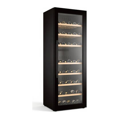 Prestige 216 wine cellar — 216 bottles — three-quarter view showing the cabinet depth and side panel