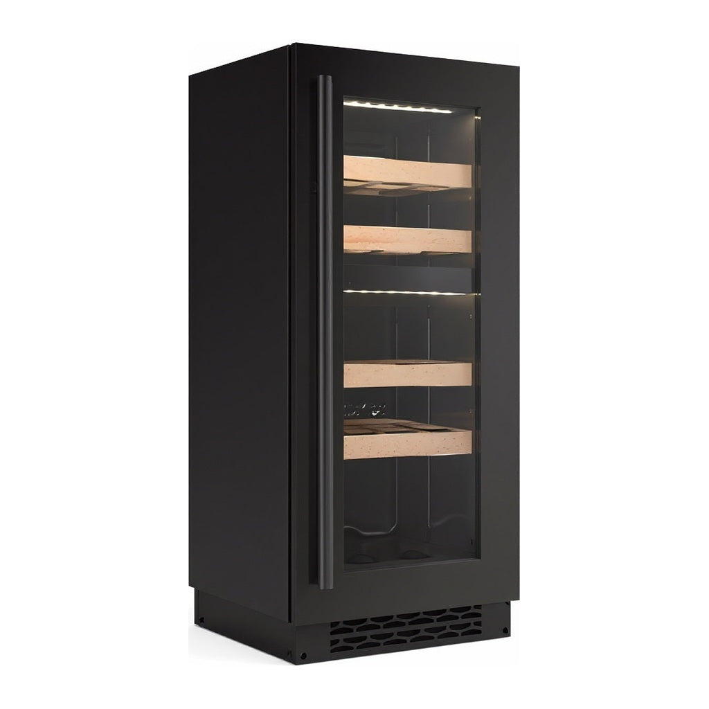 Compact 17 wine cellar — 17 bottles — three-quarter view showing the cabinet depth and side panel