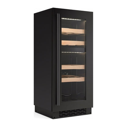 Compact 17 wine cellar — 17 bottles — three-quarter view showing the cabinet depth and side panel