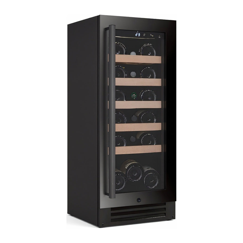 Compact 20 wine cellar — 20 bottles — three-quarter view showing the cabinet depth and side panel