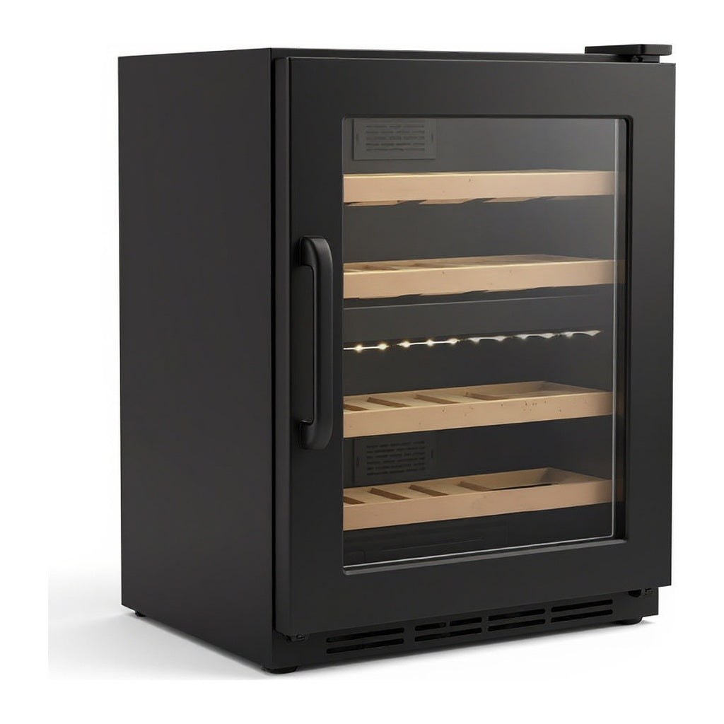 Compact 30 Dual wine cellar — 30 bottles — three-quarter view showing the cabinet depth and side panel