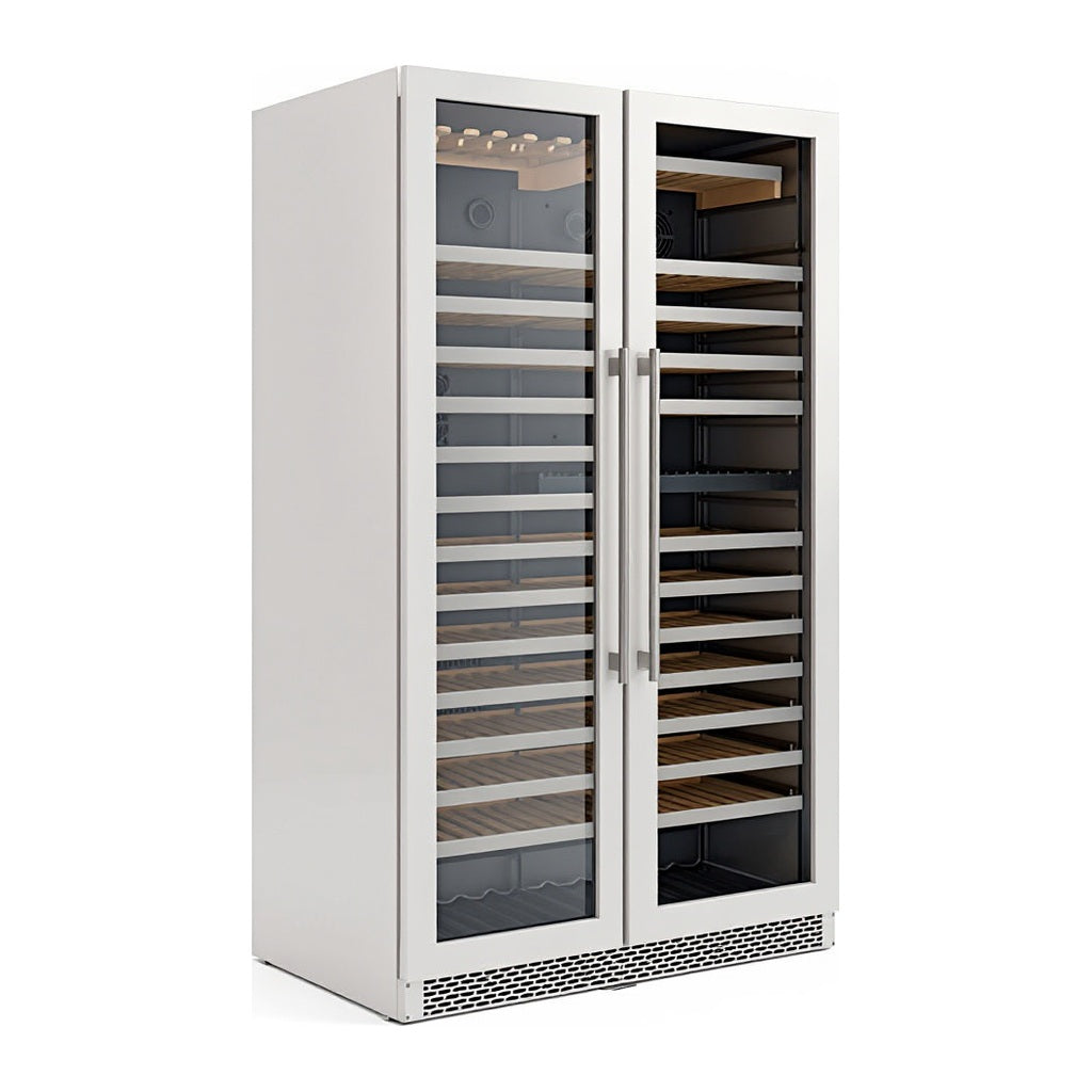 Prestige 343 wine cellar — 343 bottles — three-quarter view showing the cabinet depth and side panel