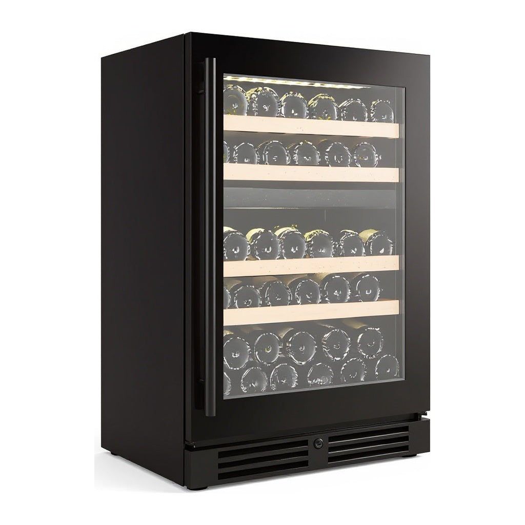 Compact 39 wine cellar — 39 bottles — three-quarter view showing the cabinet depth and side panel