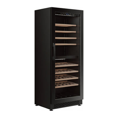 Connoisseur 70 wine cellar — 70 bottles — three-quarter view showing the cabinet depth and side panel