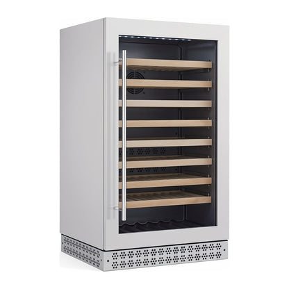 Connoisseur 89 wine cellar — 89 bottles — three-quarter view showing the cabinet depth and side panel